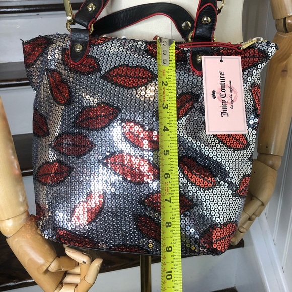 JUICY COUTURE Red Lipstick Kiss Lips Sequin Top Zip Crossbody Shoulder Bag NWT - Picture 15 of 17